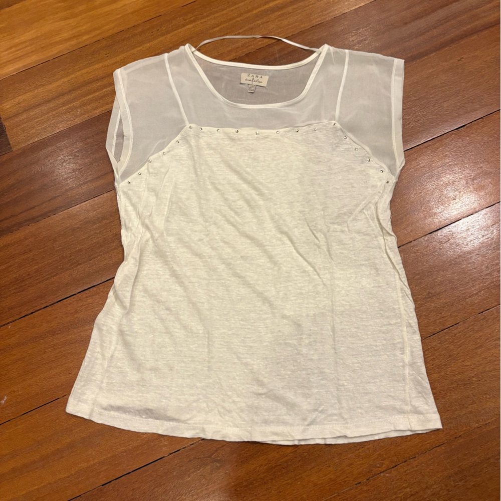 Zara White Linen Top, Size M